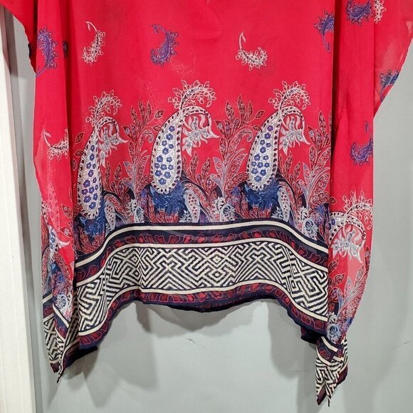 Lane Bryant Womens Blouse Top V Neck Kimono Sleeve Floral Print Red Blue 14/16. - Picture 12 of 15